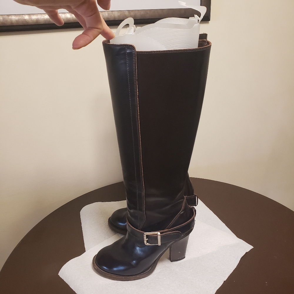 Chloe Gaile Tall Brown Leather riding boots moto Harness 7.5